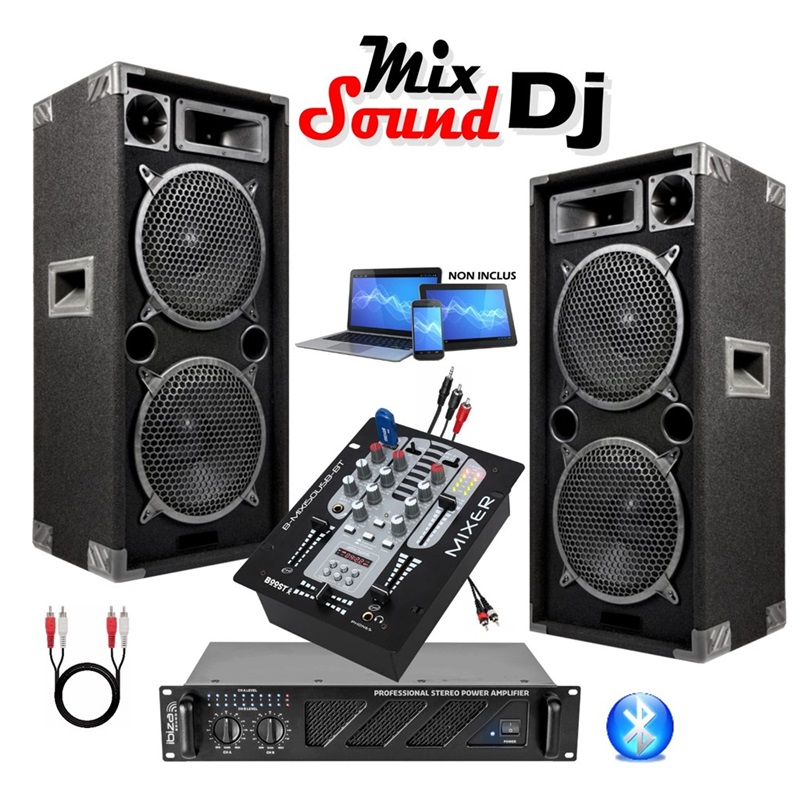 PACK SONO DJ AMPLI 2960W + 2 ENCEINTES 1000W + MIXAGE - Pack sono