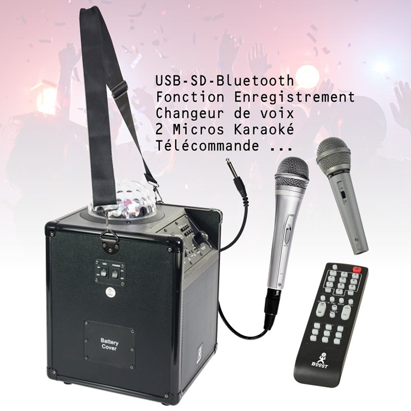 Enceinte mobile autonome Boost Karaoké USB/Bluetooth + 2 Mic - Karaoke  AUTRES MARQUES pas cher - Sound Discount