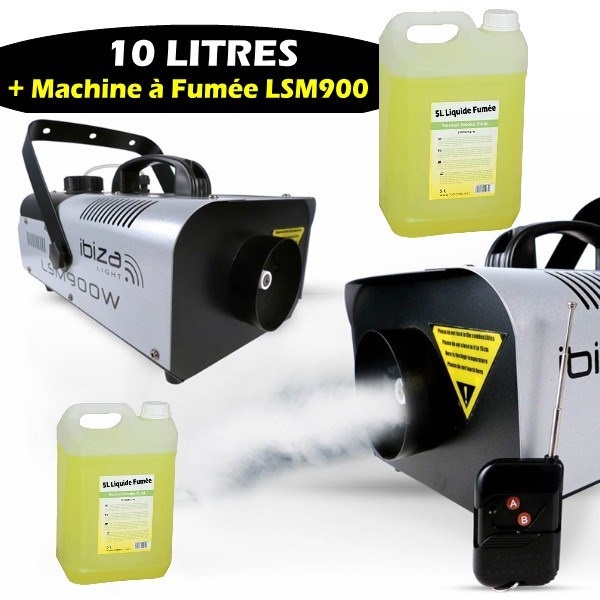 10 litres produit fumée + 1 LSM900W Machine à Fumée - Machine à effet IBIZA  LIGHT pas cher - Sound Discount